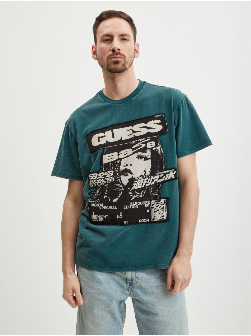 Petrolejové pánske tričko Guess Music