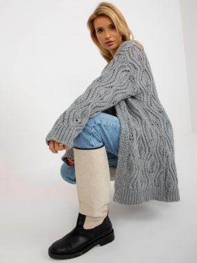 Grey women's openwork cardigan without closure