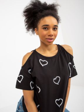 Lady's black blouse with heart print