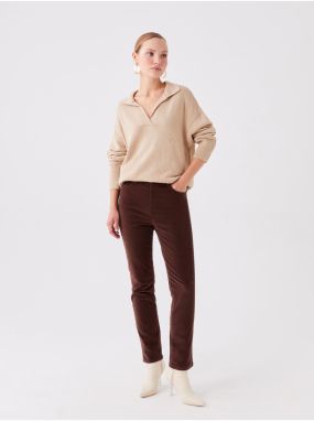 LC Waikiki Dámske nohavice normálneho pása slim fit rovné zamatové nohavice