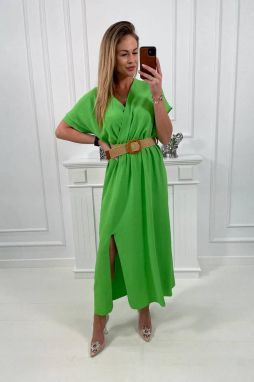 Long dress with a decorative belt of light green color