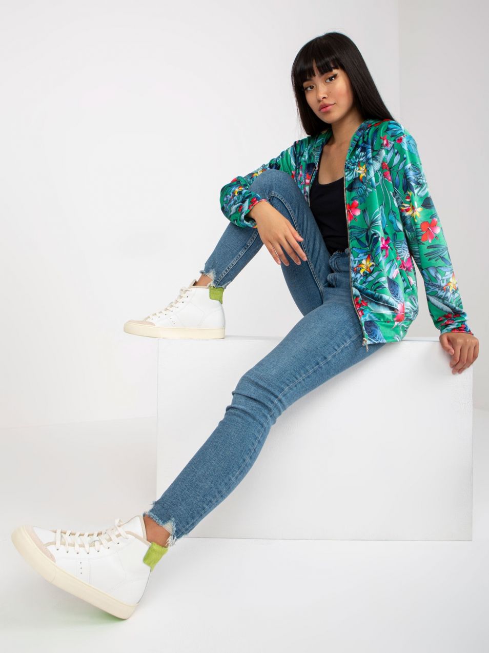 Green-blue velour sweatshirt with print RUE PARIS