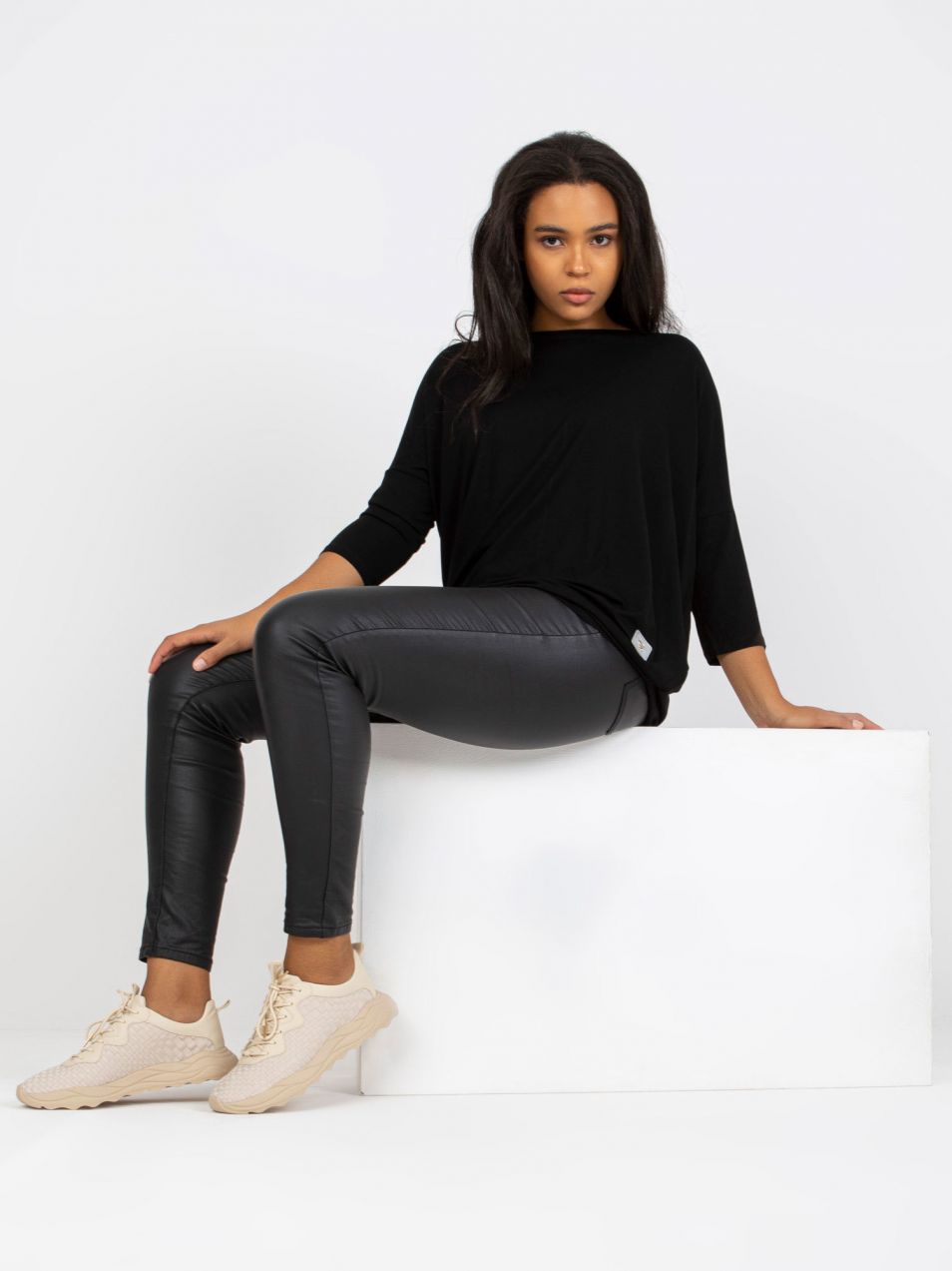 Black plain cotton blouse of larger size