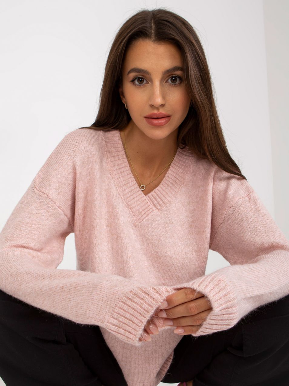Light pink knitted classic sweater RUE PARIS