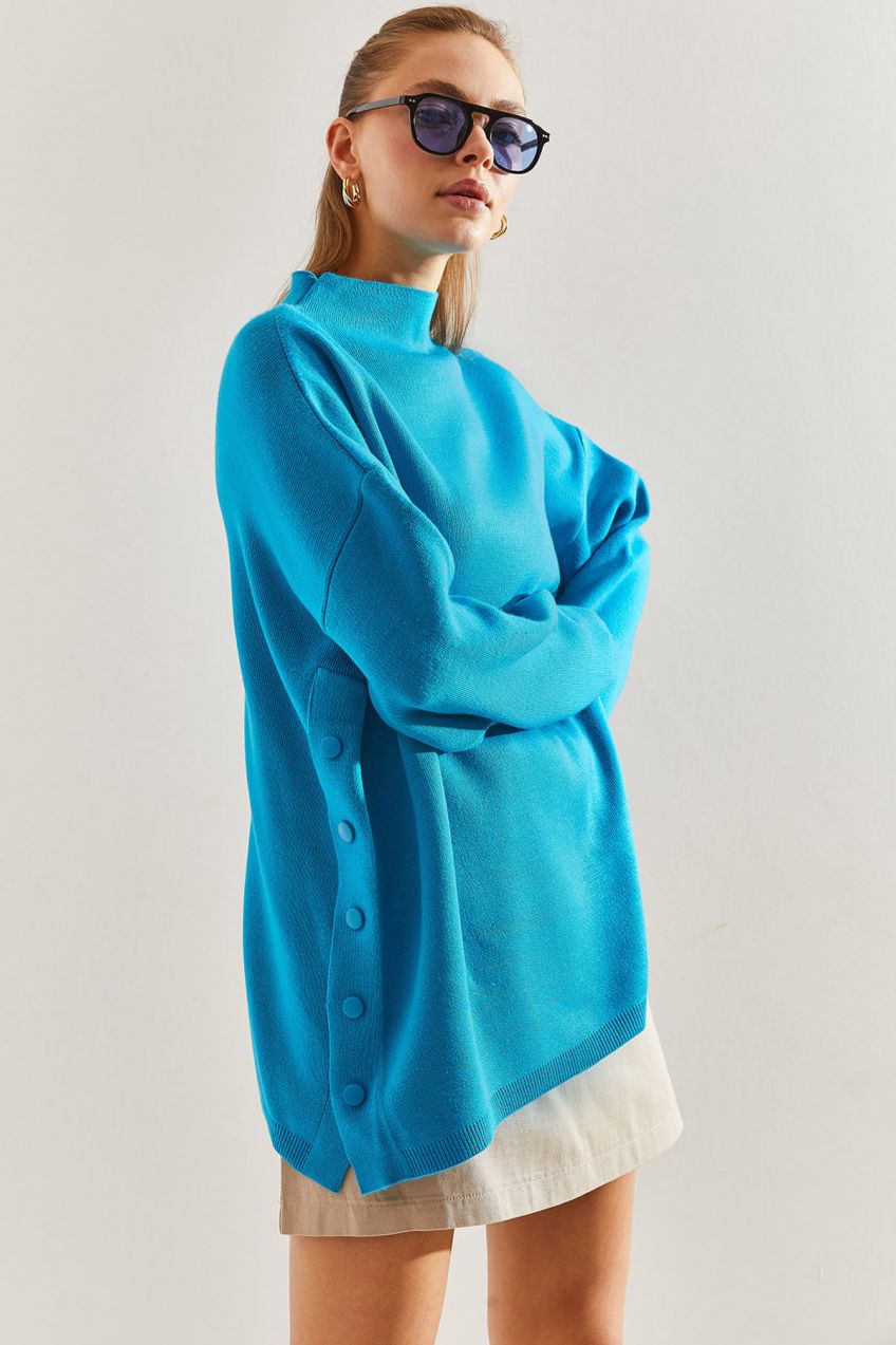Bianco Lucci Women's Knitted Sweater with Side Button Detail