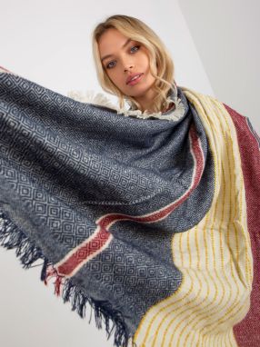Navy and red patterned winter scarf with wool