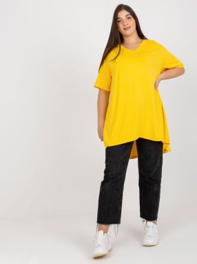 Yellow monochrome blouse of larger size with neckline