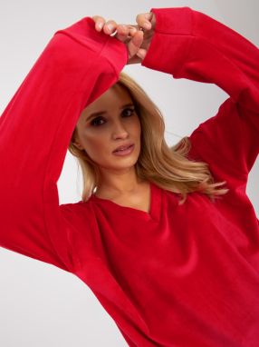 Red plain velour blouse with RUE PARIS neckline