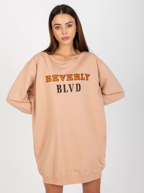 Beige loose sweatshirt with print and application