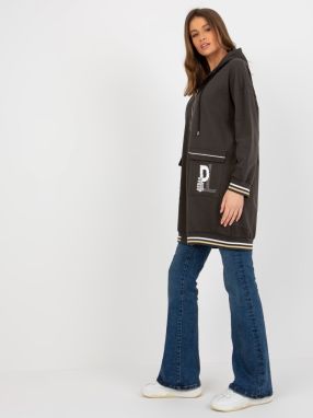 Khaki long zippered sweatshirt with app and inscriptions