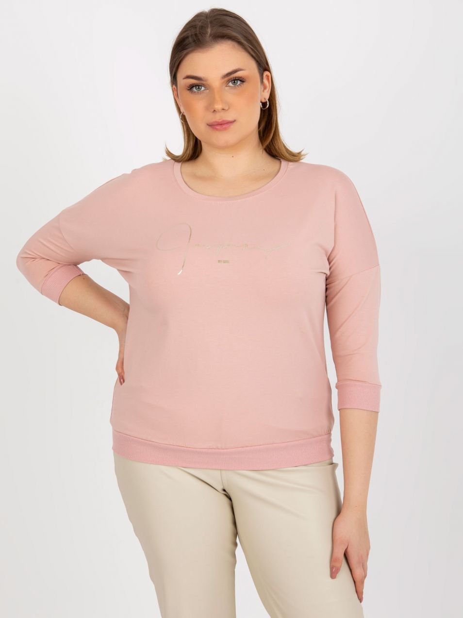 Excessive light pink blouse with print and 3/4 sleeves
