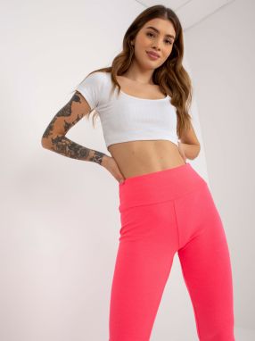 Basic fluo pink ribbed cotton leggings