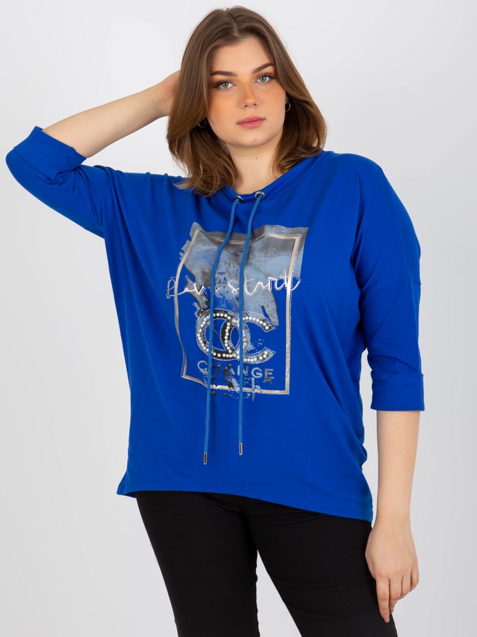 Dark blue blouse plus size with application