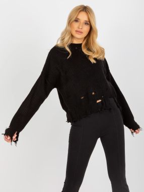 Black asymmetrical sweater RUE PARIS with holes in wool