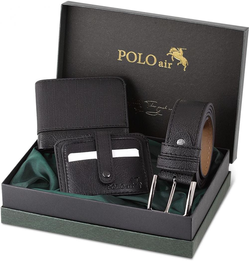 Sada Polo Air Boxed Sports čierna peňaženka, opasok a držiak na karty pre mužov