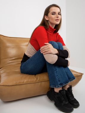 Red-black ribbed turtleneck blouse