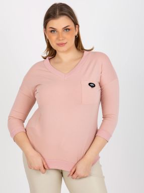 Light pink monochrome blouse of larger size with 3/4 sleeves