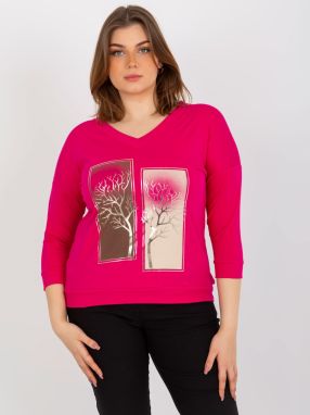 Fuchsia-printed blouse with size plus with 3/4 sleeves