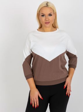 Ecru-brown basic blouse plus sizes with 3/4 sleeves