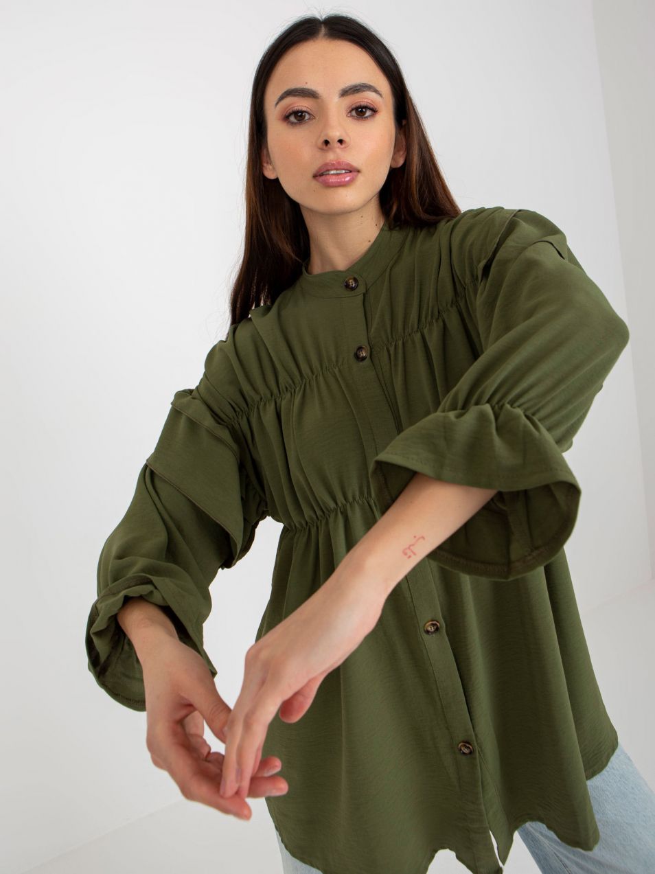 Khaki boho shirt with a dream and ruffles OCH BELLA