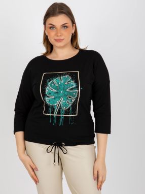 Black oversized blouse with print and trim