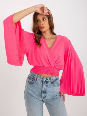 Fluorine pink formal blouse with clutch neckline