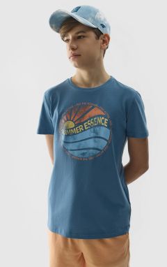 Boys' regular T-shirt with 4F print - denim