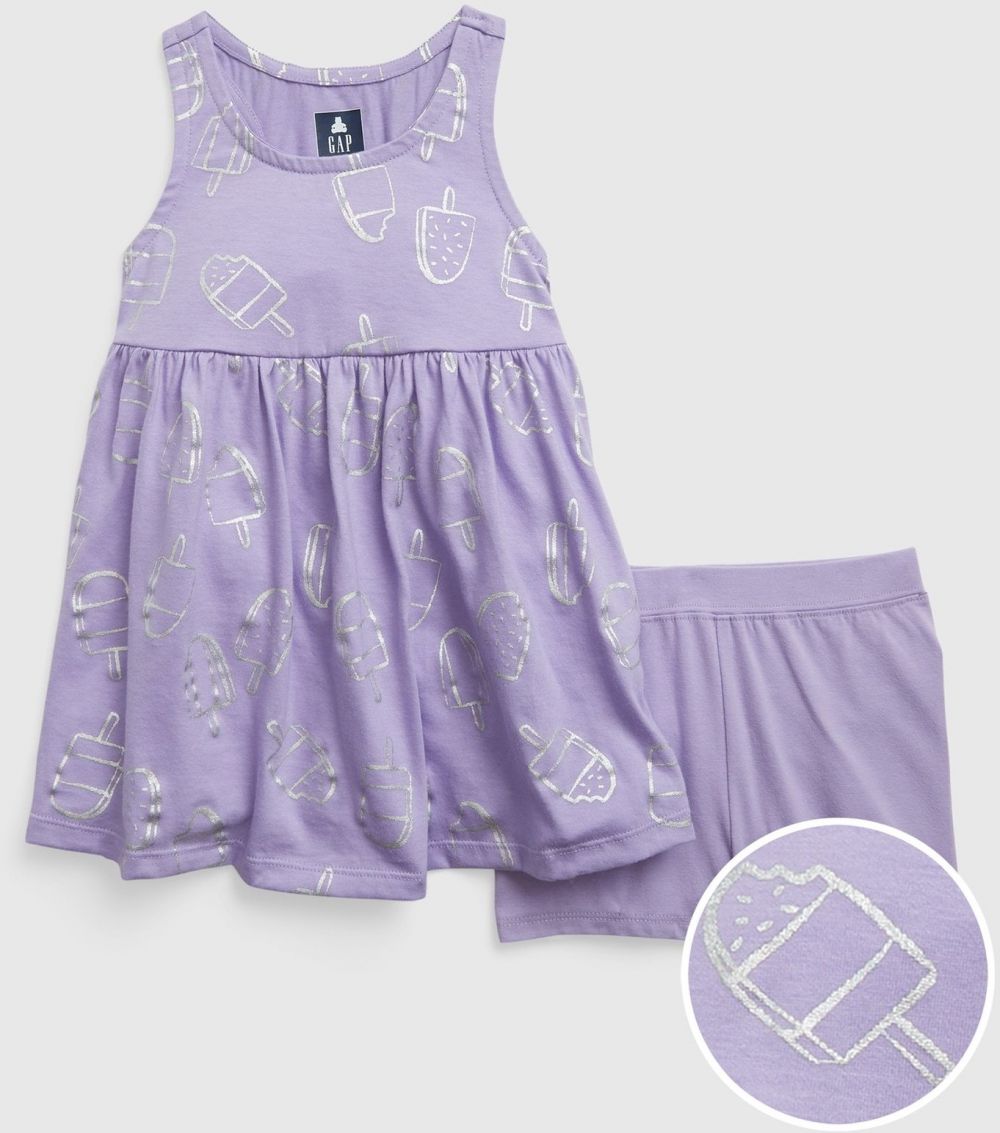 Sada dievčenských vzorovaných šiat a šortiek vo fialovej farbe GAP