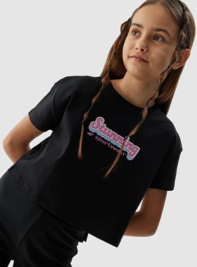 4F Organic Cotton Crop Top T-Shirt for Girls - Black