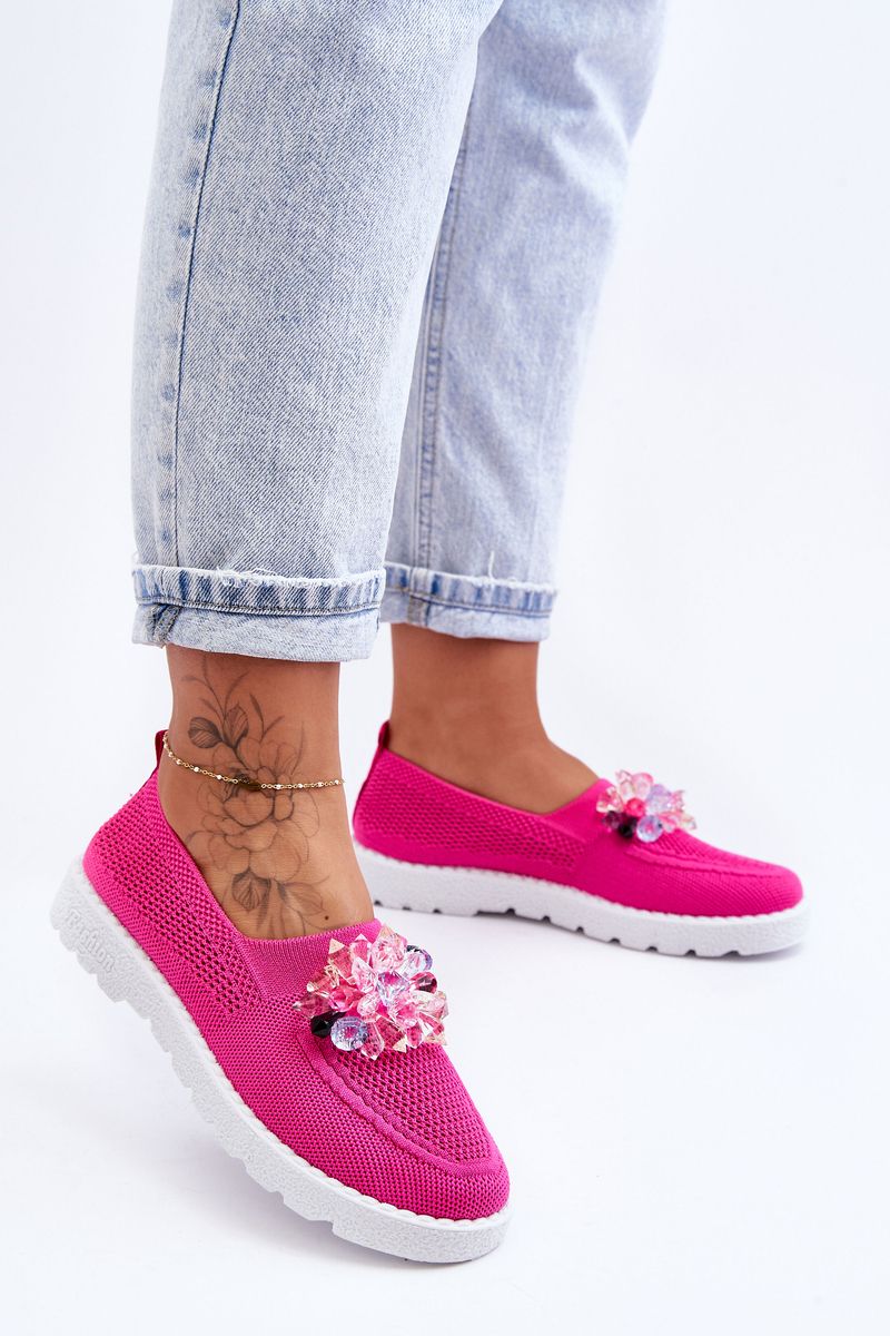 Dámske slip-on tenisky s kamienkami fuchsiové jednoduché