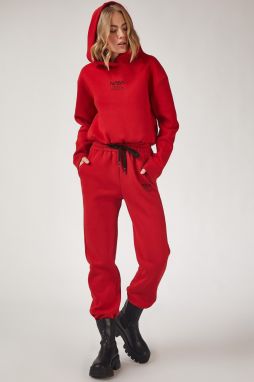 Happiness İstanbul Women's Red Nasa Printed Fleece Tracksuit