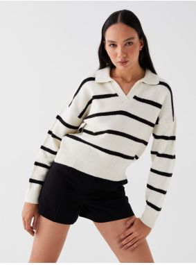 LC Waikiki Dámsky polo výstrih s dlhým rukávom oversized pletený sveter
