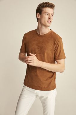 GRIMELANGE ENZO Hnedé semišové tričko Basic Slim Fit.