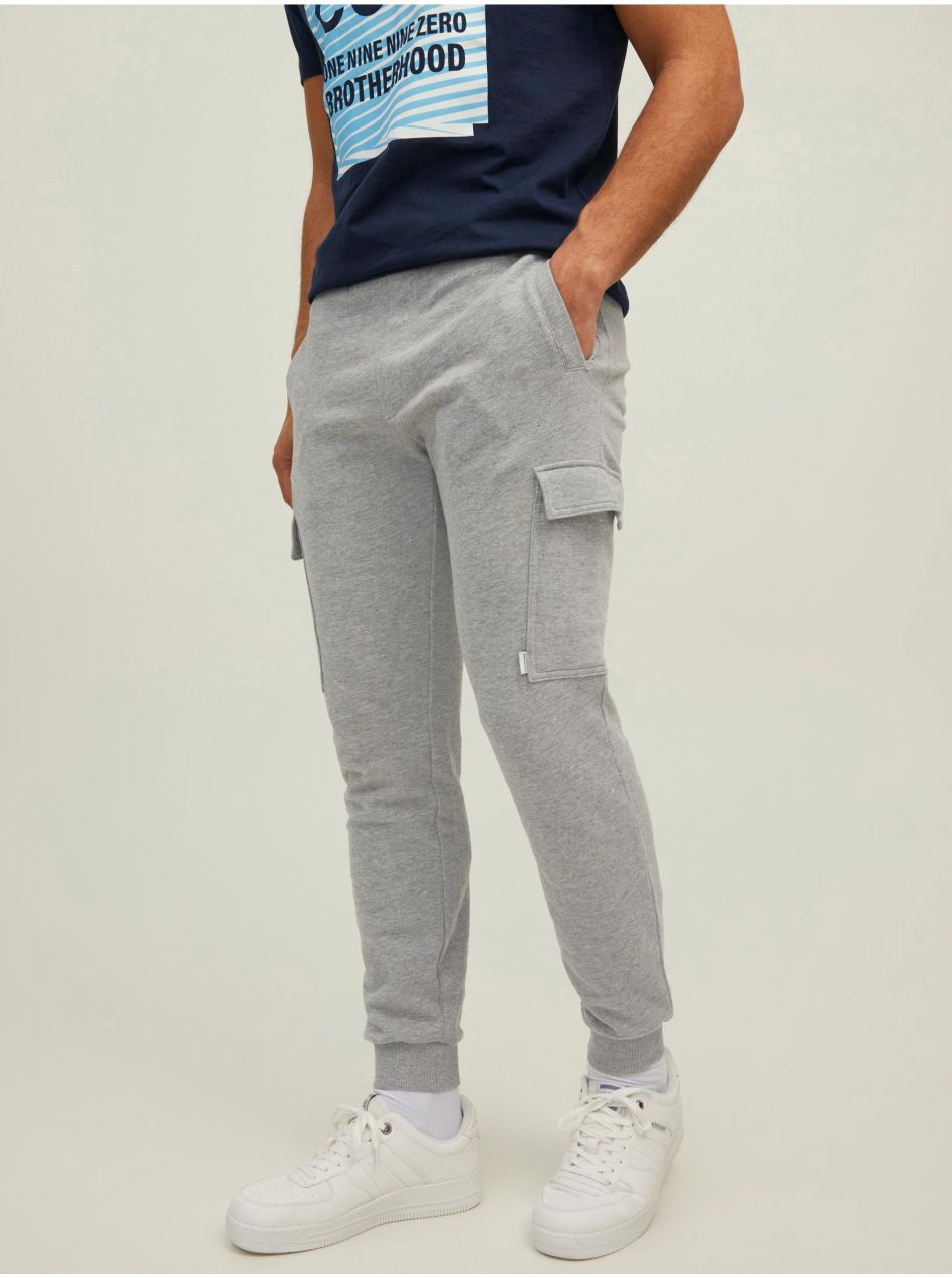 Svetlosivé pánske melírované tepláky s vreckami Jack & Jones Gordon
