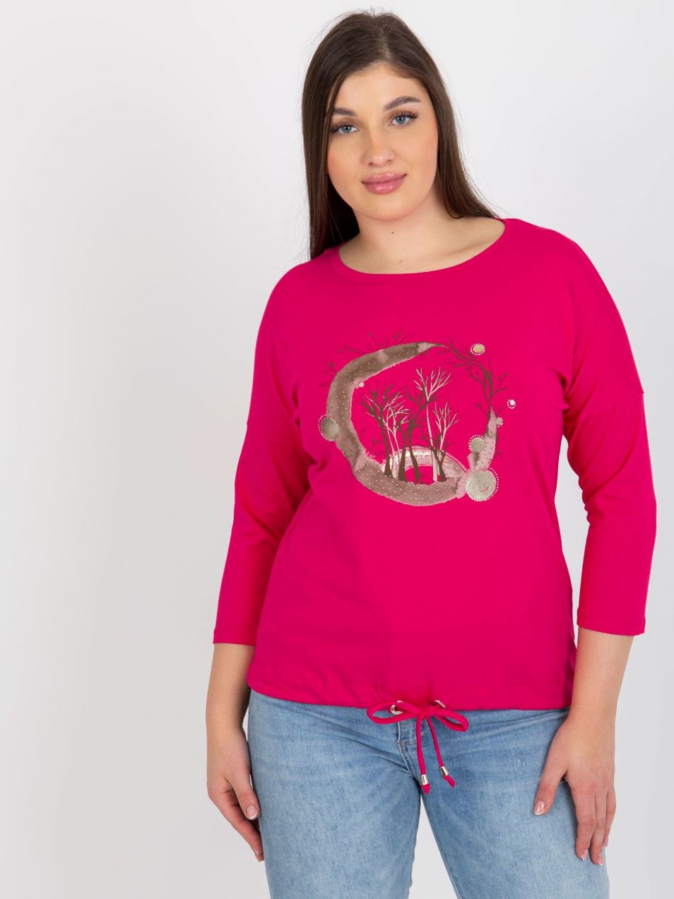 Fuchsia casual blouse with ribbing of larger size