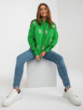 Green oversized button shirt with embroidery