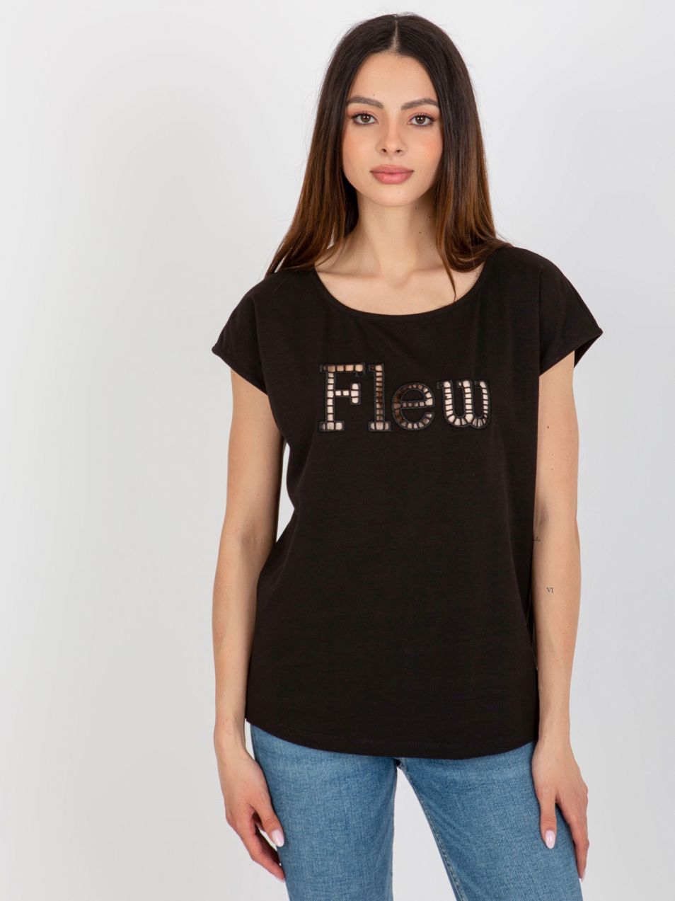 Women's black monochrome T-shirt with inscription