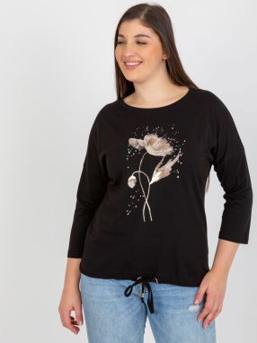 Black blouse plus size with glossy print