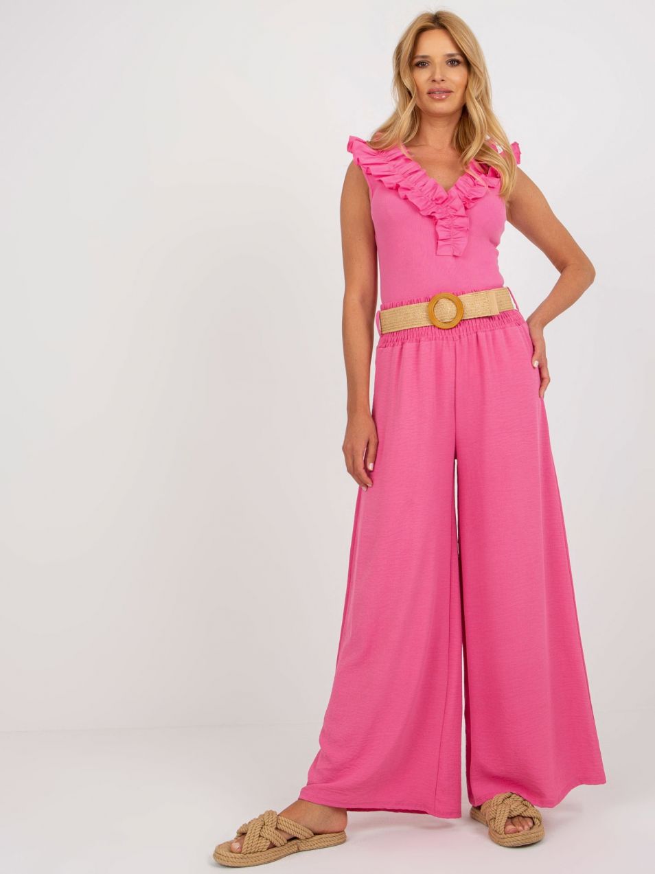 Pink palazzo trousers with high waist