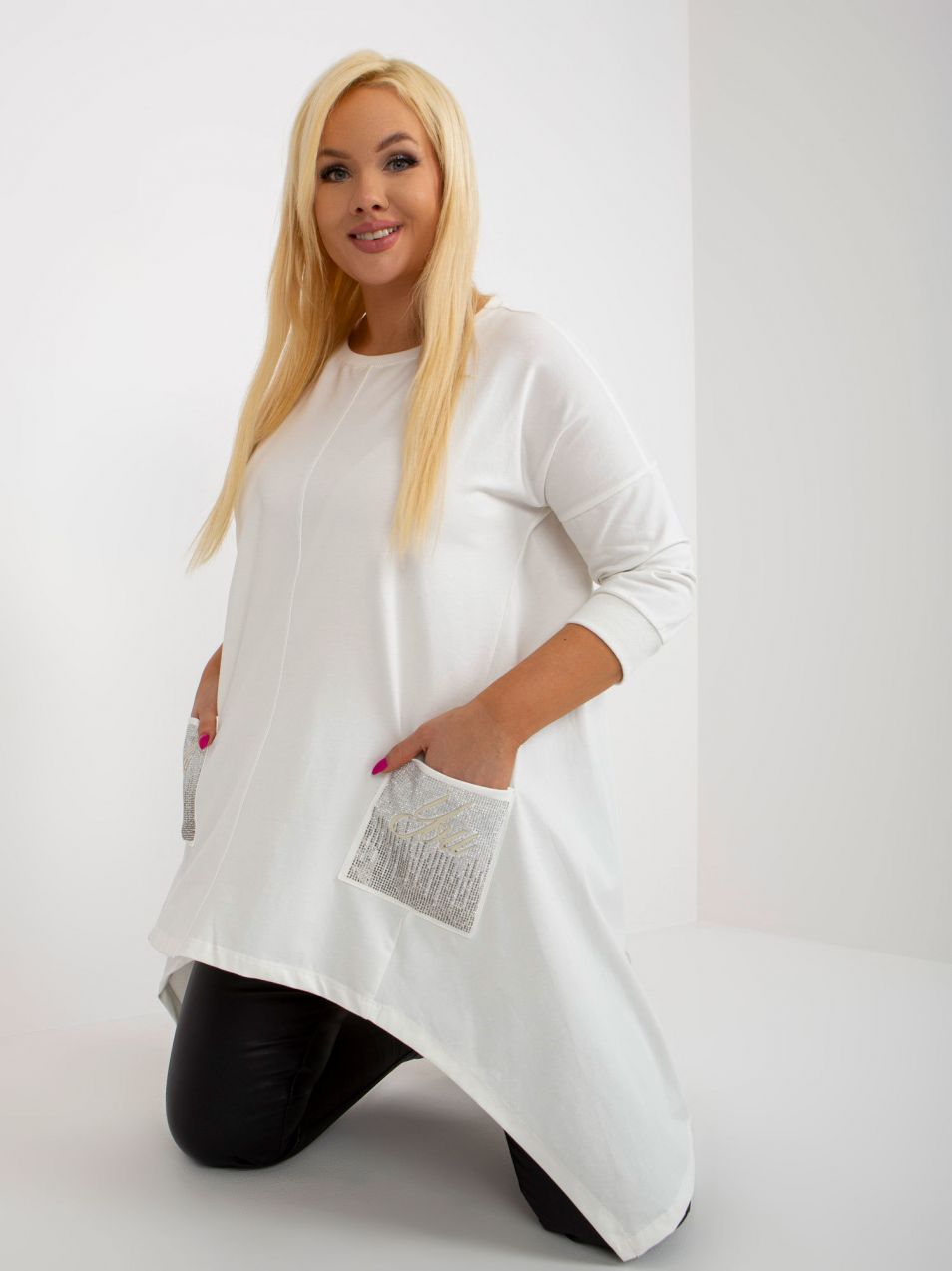 Ecru asymmetrical cotton blouse larger size