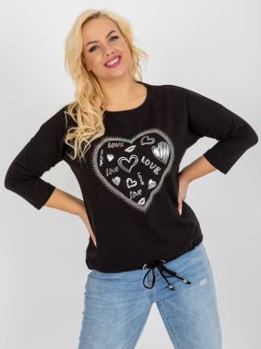 Black oversized blouse with hem and 3/4 sleeves