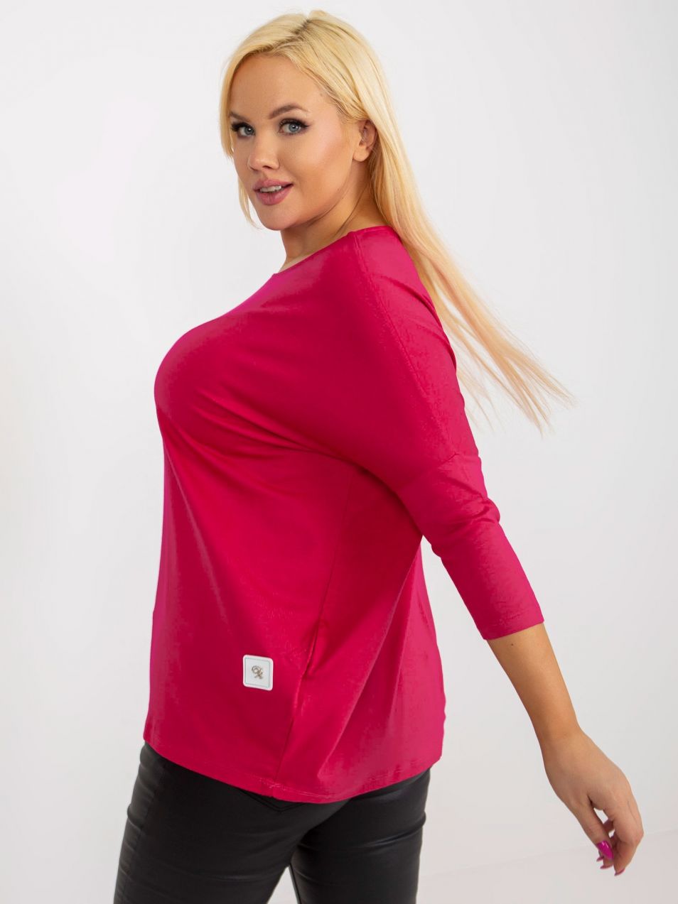 Basic blouse fuchsia size plus with 3/4 sleeves