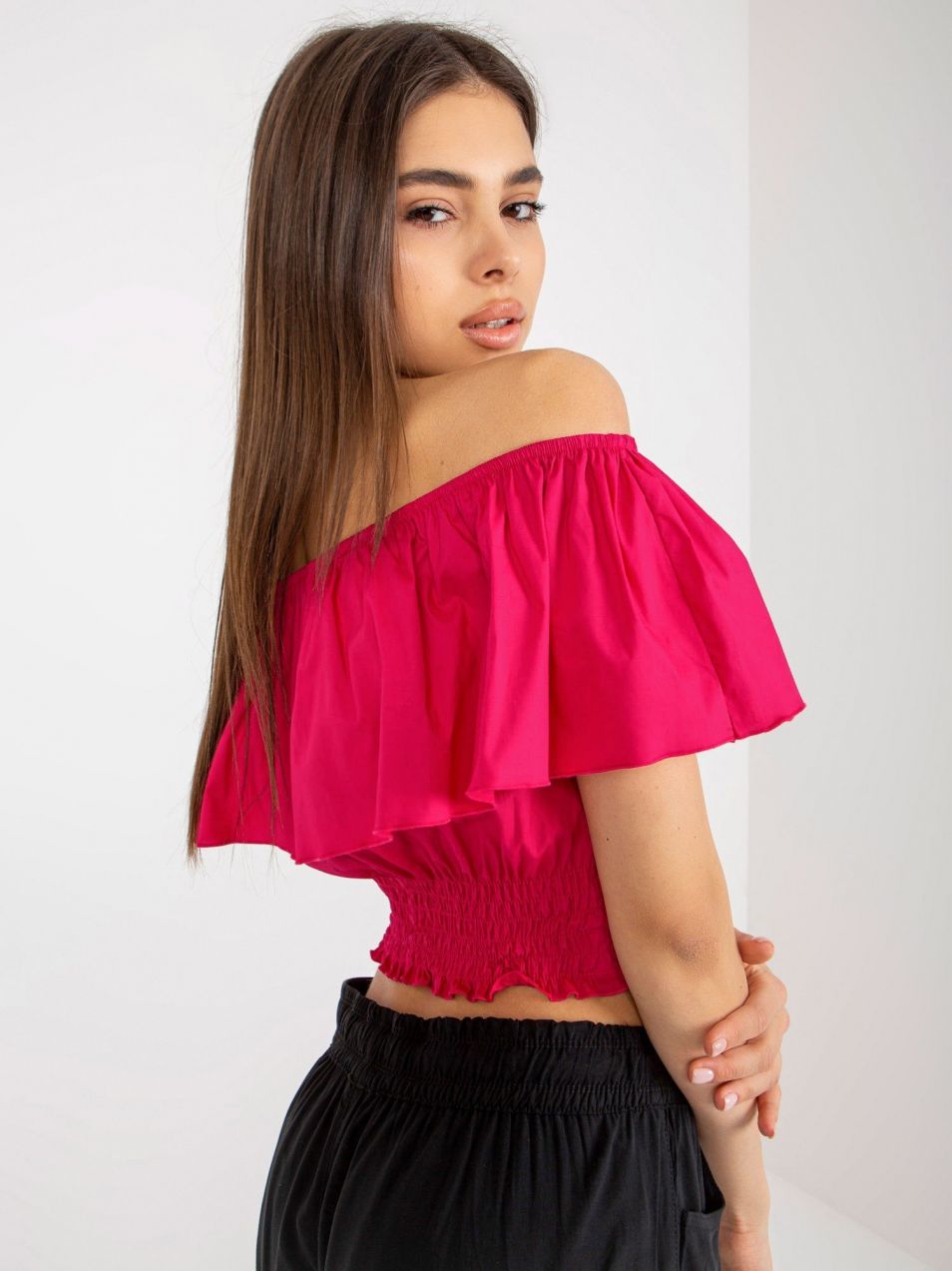 Fuchsia short Spanish blouse with frills