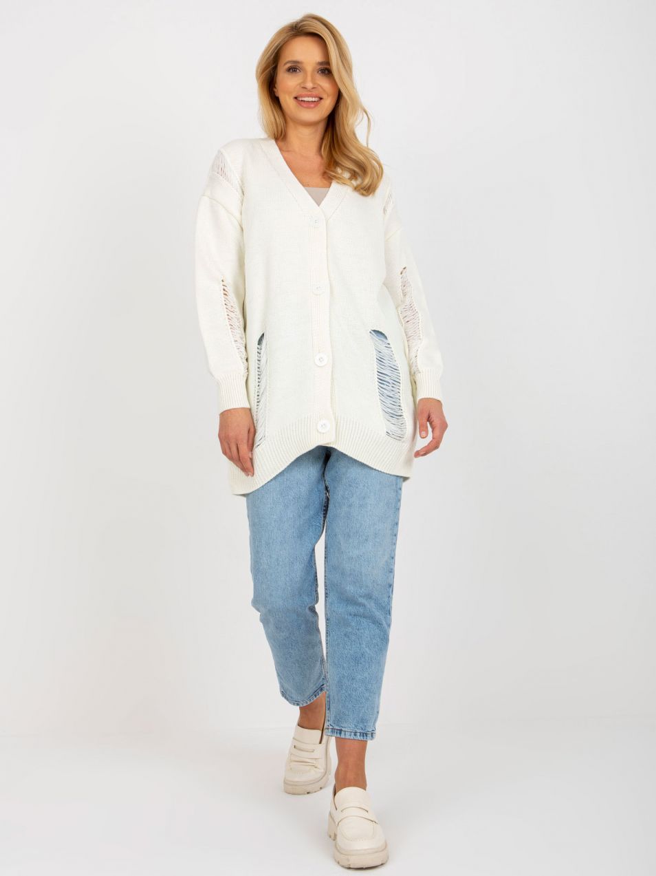 Ecru oversized cardigan with holes RUE PARIS