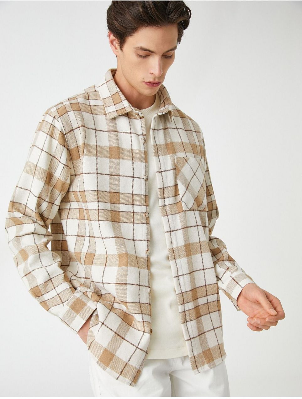 Košeľa Koton Lumberjack s vreckom, klasický golier, dlhý rukáv