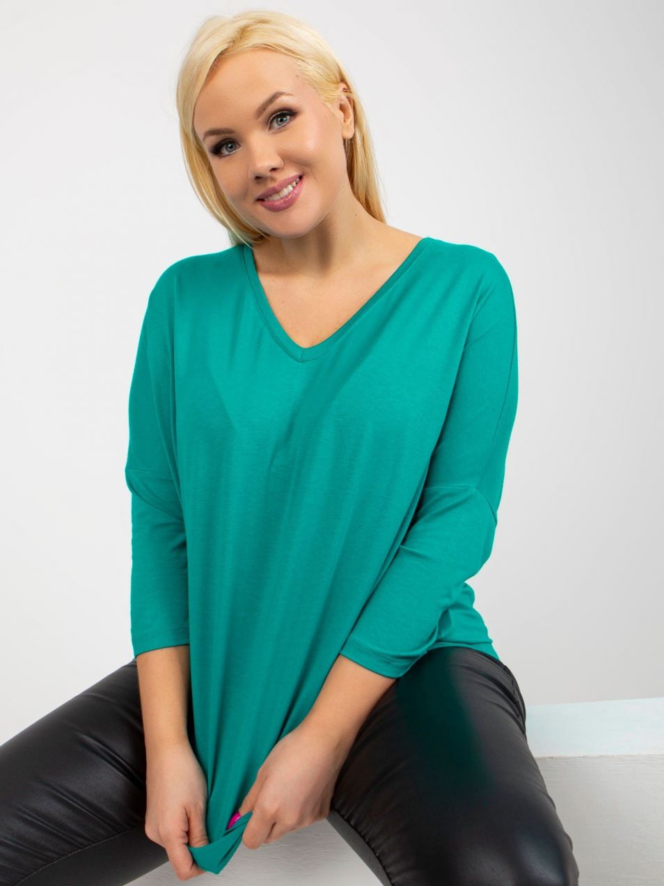 Turquoise loose basic viscose blouse plus size size