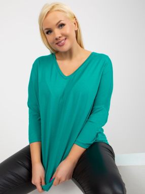 Turquoise loose basic viscose blouse plus size size