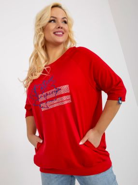 Red blouse plus size with neckline at back