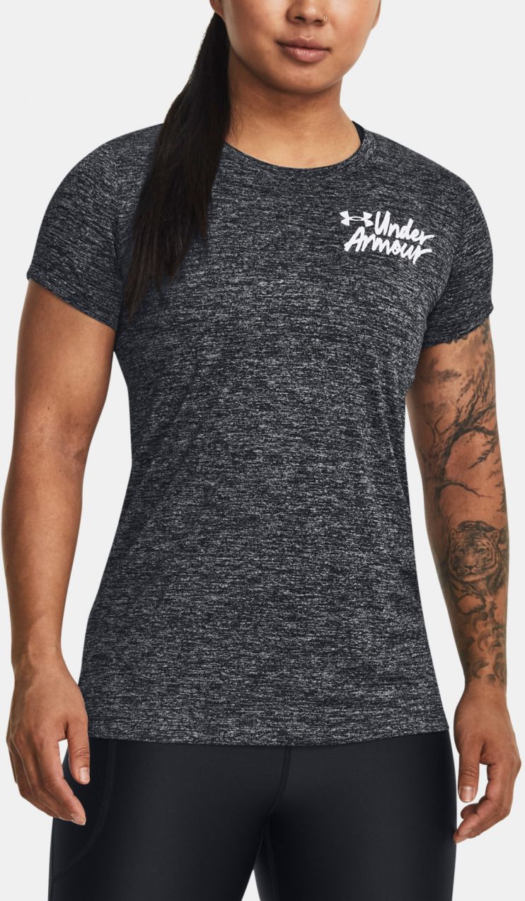 Šedo-čierne dámske melírované športové tričko Under Armour Tech Twist Graphic SS