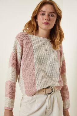 Happiness İstanbul Cream Powder Striped Seasonal Knitwear Sweater